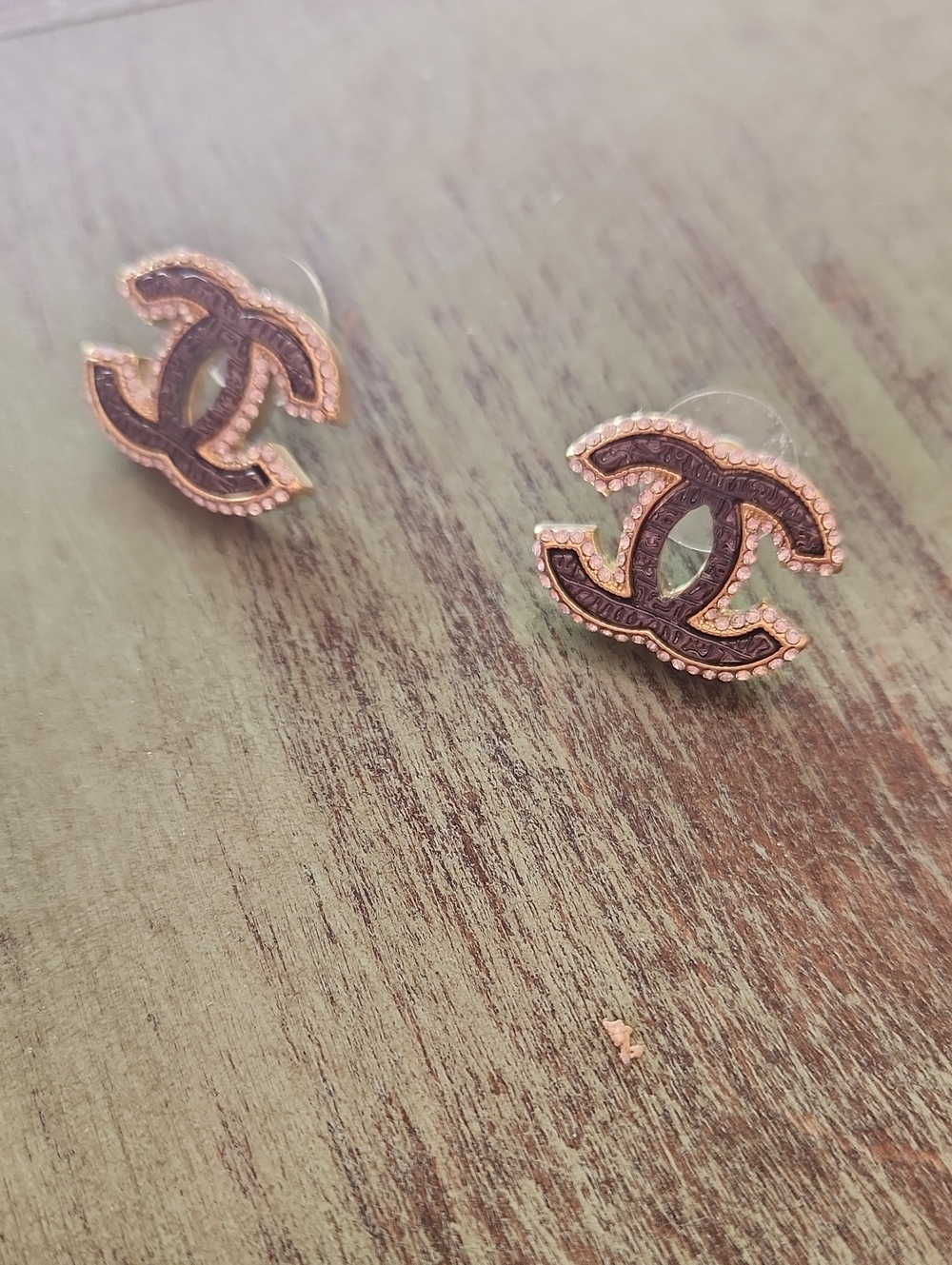 Chanel Egyptian Hieroglyph Earrings Black With Gold And Clear Rhinestones